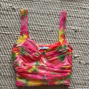 Zara Pink Ruched Crop Bustier Tank Top